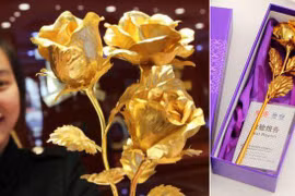 Cận cảnh hoa hồng dát vàng giá không dưới 2,5 triệu cho ngày 8/3
