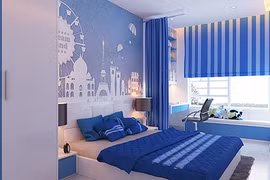 Thiết kế phòng ngủ ấn tượng gam màu xanh dương mát mẻ