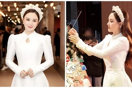 Vy Oanh khoe nhan sắc xinh đẹp khi dự lễ giỗ Tổ nghề