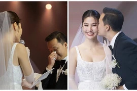 Cô dâu Diễm My 9x nói lời thề nguyện, chú rể bật khóc