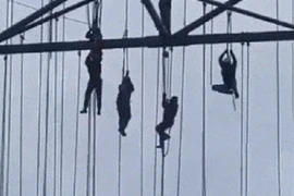 Video: Giàn giáo đổ sập, 8 công nhân bị treo lơ lửng trên không