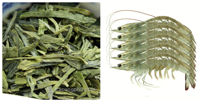 Tôm xào trà là món ăn nổi tiếng ở Hàng Châu (Triết Giang, Trung Quốc). Những con tôm sông được làm sạch xào cùng lá trà Long Tỉnh.