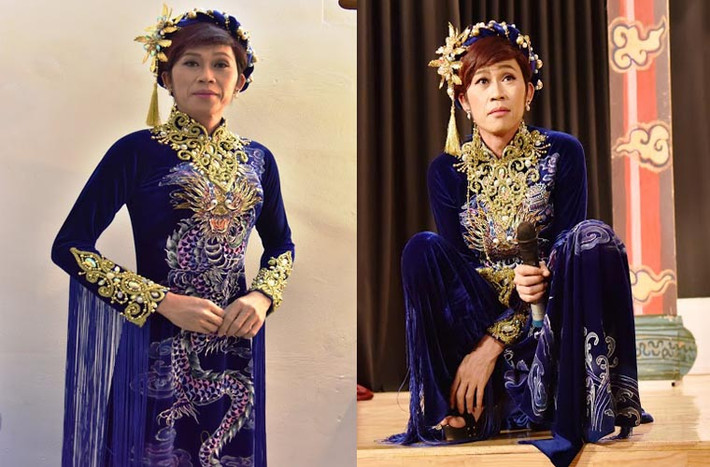Hình ảnh Hoài Linh giả gái. Sau khi “xả” vai, anh vẫn là một Hoài Linh rất đỗi bình dân với kiểu ngồi trở thành thương hiệu riêng của mình.