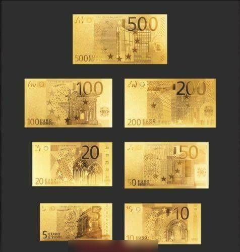 12. Bộ tiền Euro mạ vàng 24K Bộ tiền Euro mạ vàng 24K có giá 150.000 đồng/tờ. Ảnh: tienlixidoc.vn.