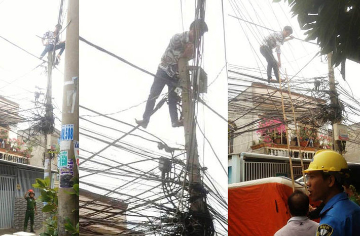 Xế trưa nay 9/7, nhiều người dân sống trong con hẻm nhỏ trên đường số 20, khu phố 4, phường Hiệp Bình Chánh, quận Thủ Đức, TP HCM phát hiện nam thanh niên leo lên trụ điện.