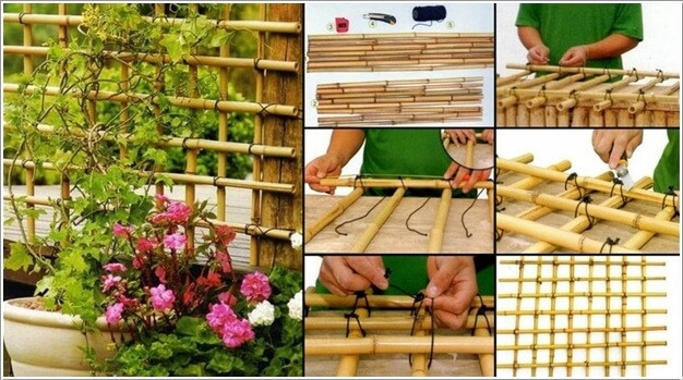 Có thể đan các ống tre với nhau để tạo thành vườn hoa độc đáo.