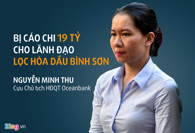 Với hành vi này, Nguyễn Minh Thu, nguyên Tổng giám đốc - Chủ tịch HĐQT Oceanbank bị Tòa sơ thẩm tuyên mức án 9 năm tù tội Lạm dụng chức vụ, quyền hạn chiếm đoạt tài sản; 13 năm tù Cố ý làm trái quy định của nhà nước về quản lý kinh tế gây hậu quả nghiêm trọng. Ảnh: Zing.