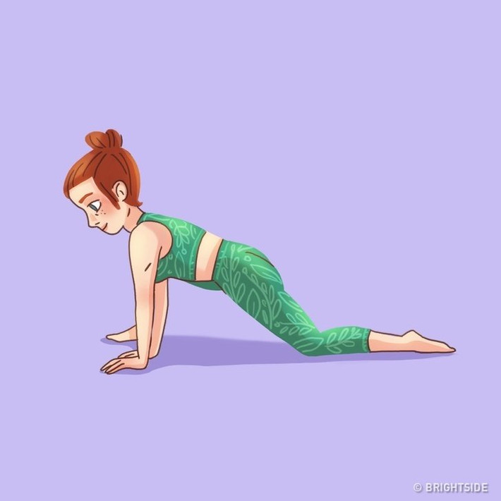 Tư thế chùng chân Đứng thẳng, di chuyển chân phải về phía trước 1 bước rộng và đặt tay lên sàn nhà. Hãy chắc chắn rằng cánh tay phải của bạn ở bên trái của chân. Sau đó, mà không di chuyển cánh tay của bạn, đẩy hông về phía trước để kéo căng phần phía trước của hông. Ở lại vị trí này trong 30 giây. Làm tương tự cho chân trái.