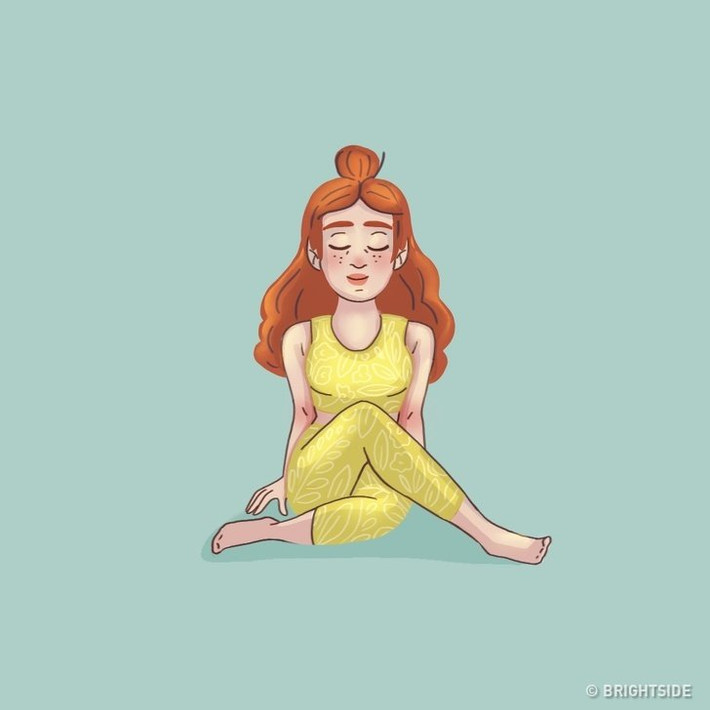 Tư thế đầu bò Ngồi trên mông và gập đầu gối. Di chuyển chân phải của bạn ra phía sau đầu gối trái và đặt nó trên sàn bên trái khung xương chậu của bạn. Hãy chắc chắn rằng 2 đầu gối được đặt trên nhau. Nhấc tay lên để giữ tư thế thẳng, sau đó đi xuống trong khi trải đều cân nặng lên khắp cơ thể. Giữ tư thế trong 30 giây.
