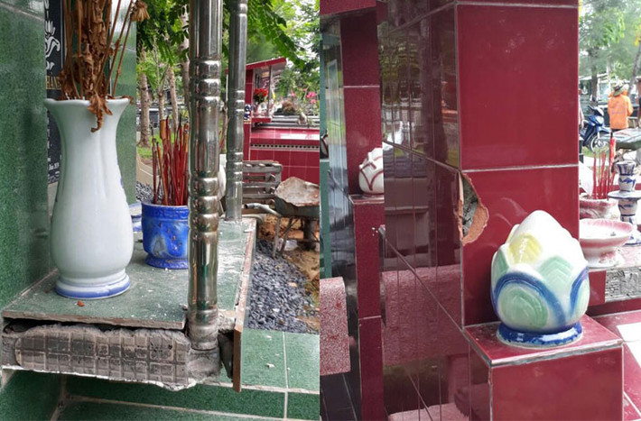 Theo thông tin ban đầu, những ngày qua, nhiều người dân chôn cất người thân ở mảnh đất cạnh nghĩa địa xã Nhơn Đức đến thắp hương thì phát hiện nhiều ngôi mộ bị đập phá hư hỏng.