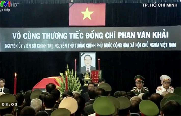 Lúc 8h sáng nay 20/3, lễ viếng nguyên Thủ tướng Phan Văn Khải theo nghi thức quốc tang đã được tổ chức trọng thể tại Hội trường Thống Nhất, TP HCM.