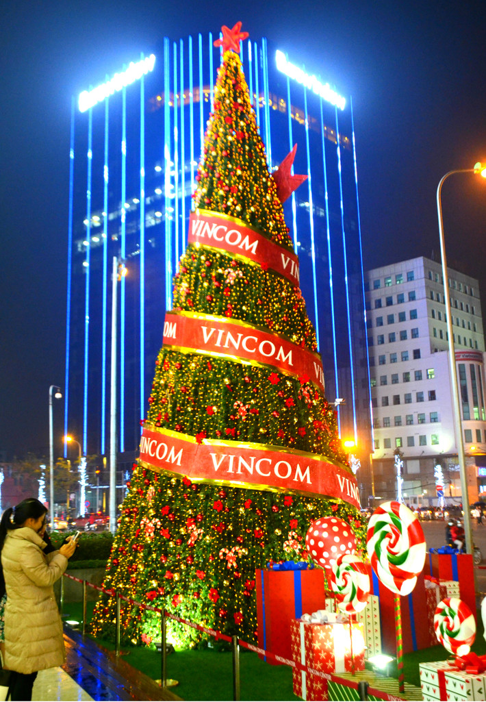 Nhiều người dân Hà Nội khi đi qua tuyến đường Phạm Ngọc Thạch không khỏi bất ngờ khi nhìn thấy cây thông Noel rực sáng với hệ thống đèn Led rực rỡ.