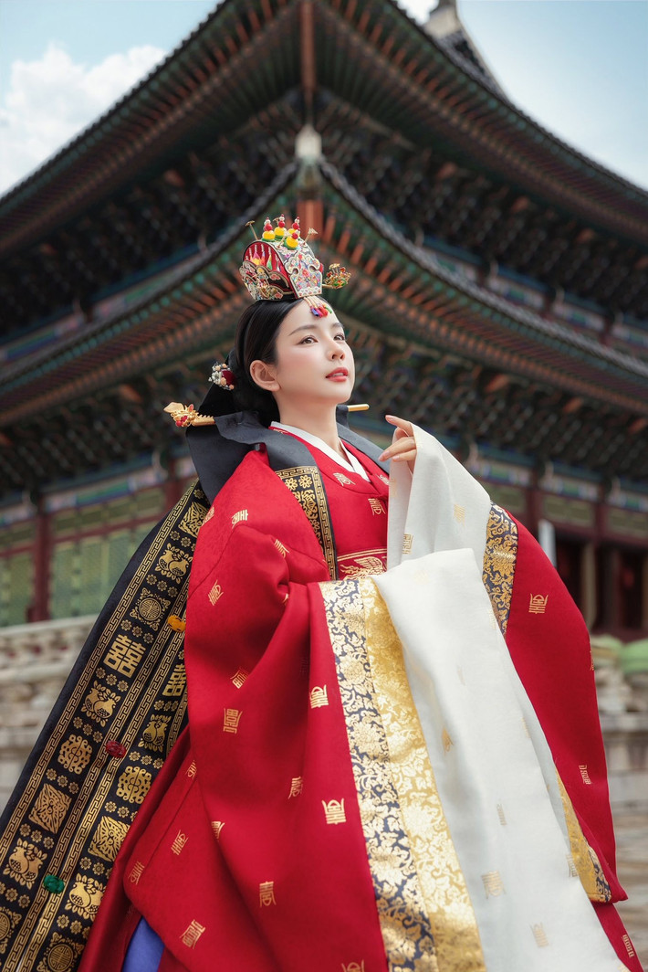 Trong những hình ảnh được đăng tải trên các trang mạng xã hội chính thức, DJ Mie khoác lên mình bộ trang phục truyền thống của hoàng hậu Hàn Quốc được thiết kế cầu kỳ, tinh xảo với những gam màu sang trọng, nổi bật.