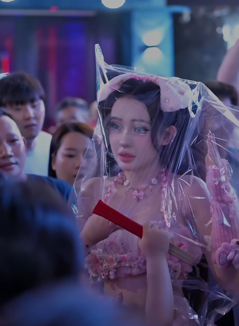 Ngân 98 xuất hiện giữa phố đi bộ Bùi Viện trong trang phục như một búp bê xinh đẹp. Màn hóa thân độc đáo này nhanh chóng khiến dân tình chú ý và đổ dồn mọi ánh nhìn về phía nữ DJ.