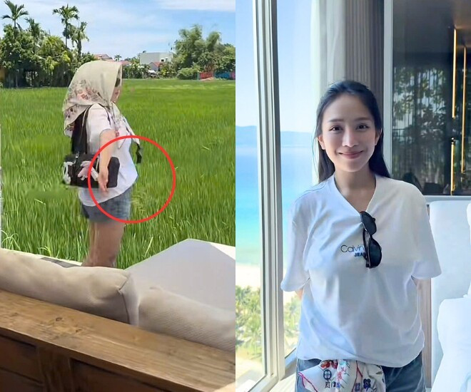Trong clip, "ái nữ đại gia Minh Nhựa" xuất hiện rạng rỡ với phong cách giản dị nhưng sang trọng. Cô nhẹ nhàng hôn tạm biệt 4 nhóc tỳ đang say giấc rồi cùng ông xã Tâm Nguyễn đến sân bay.