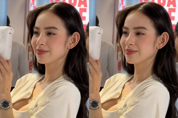 Gái xinh gốc Hà Nam chỉ diện nguyên một cây đồ trắng, mái tóc xoã bình thường. Song nhan sắc qua camera thường của Hương Liên vẫn khiến nhiều người phải trầm trồ.