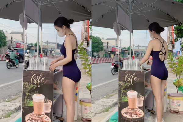 Đáng nói, kiểu trang phục được "hot girl bán cafe" này là trang phục gym bodysuit nhưng kiểu quần ngắn càng khiến cô nàng thêm phần gợi cảm.