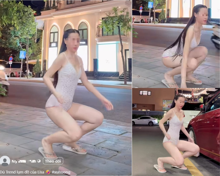 Theo ghi nhận trong video, cô gái diện một chiếc đầm body siêu ngắn, siêu bó. Khi ngồi xuống nhặt đồ, thay vì hành xử kín đáo, cô ưỡn người, tạo dáng, thậm chí còn có những cử chỉ như cố tình "diễn".