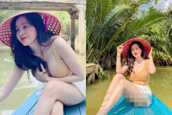 Du hí miền Tây, bà Tưng lại gây sốt bởi diện áo cổ sâu