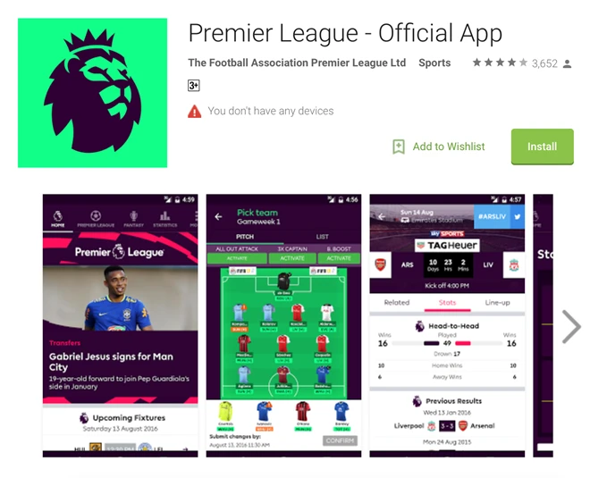 5 ứng dụng xem lịch thi đấu Ngoại hạng Anh miễn phí