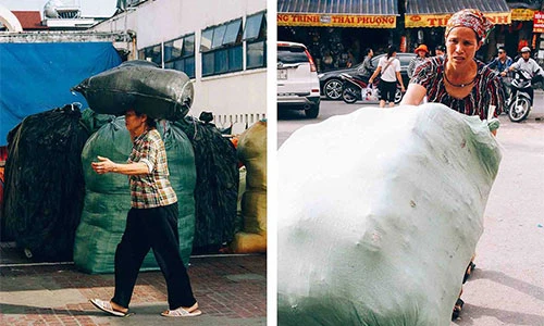 Ảnh: Nữ cửu vạn chợ Đồng Xuân oằn mình trong nắng đầu hè