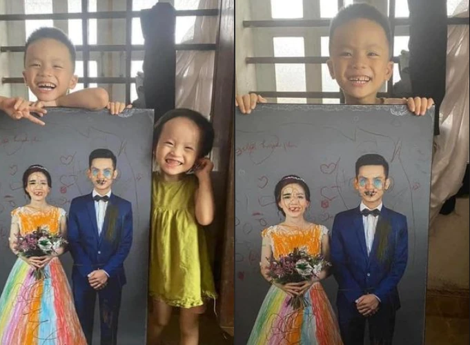 Ảnh cưới của bố mẹ nhận cái kết đắng khi rơi vào tay nhóc tỳ