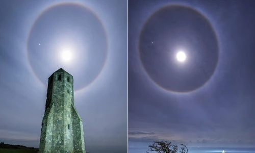 Ngước nhìn vầng hào quang của Mặt trăng hiếm thấy ở Anh 