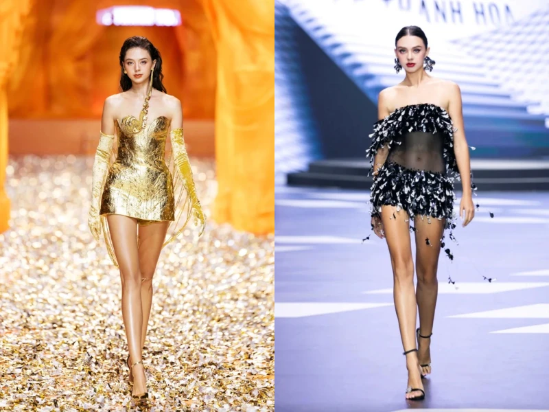 Vợ Bùi Tiến Dũng khoe chân búp bê "gây sốt" sàn catwalk