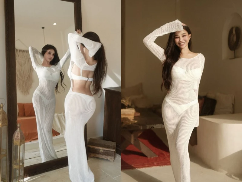 Diện váy “lưới đánh cá”, gái xinh gây bão mạng tại Trung Quốc