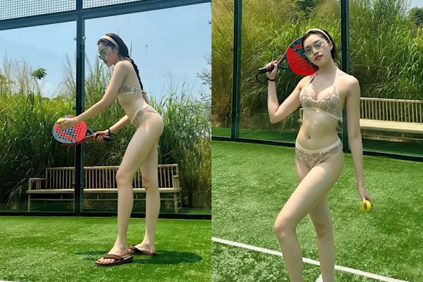 Nữ MC “chân dài nhất Việt Nam” táo bạo diện bikini chơi Tennis
