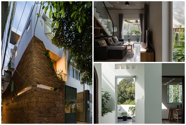 “Bọc” gạch nung ngoài mặt tiền, nhà phố sáng bừng trong hẻm nhỏ