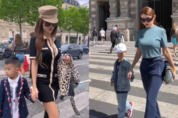 Dắt con xuống phố, Huyền Baby khoe vóc dáng không mỡ thừa