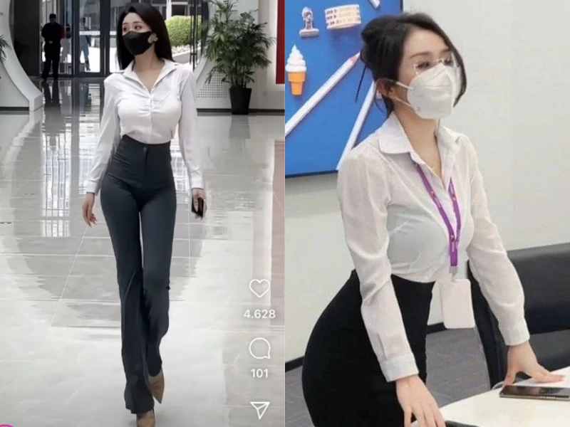 Nữ thư ký đeo khẩu trang gây sốt với gu thời trang cuốn hút