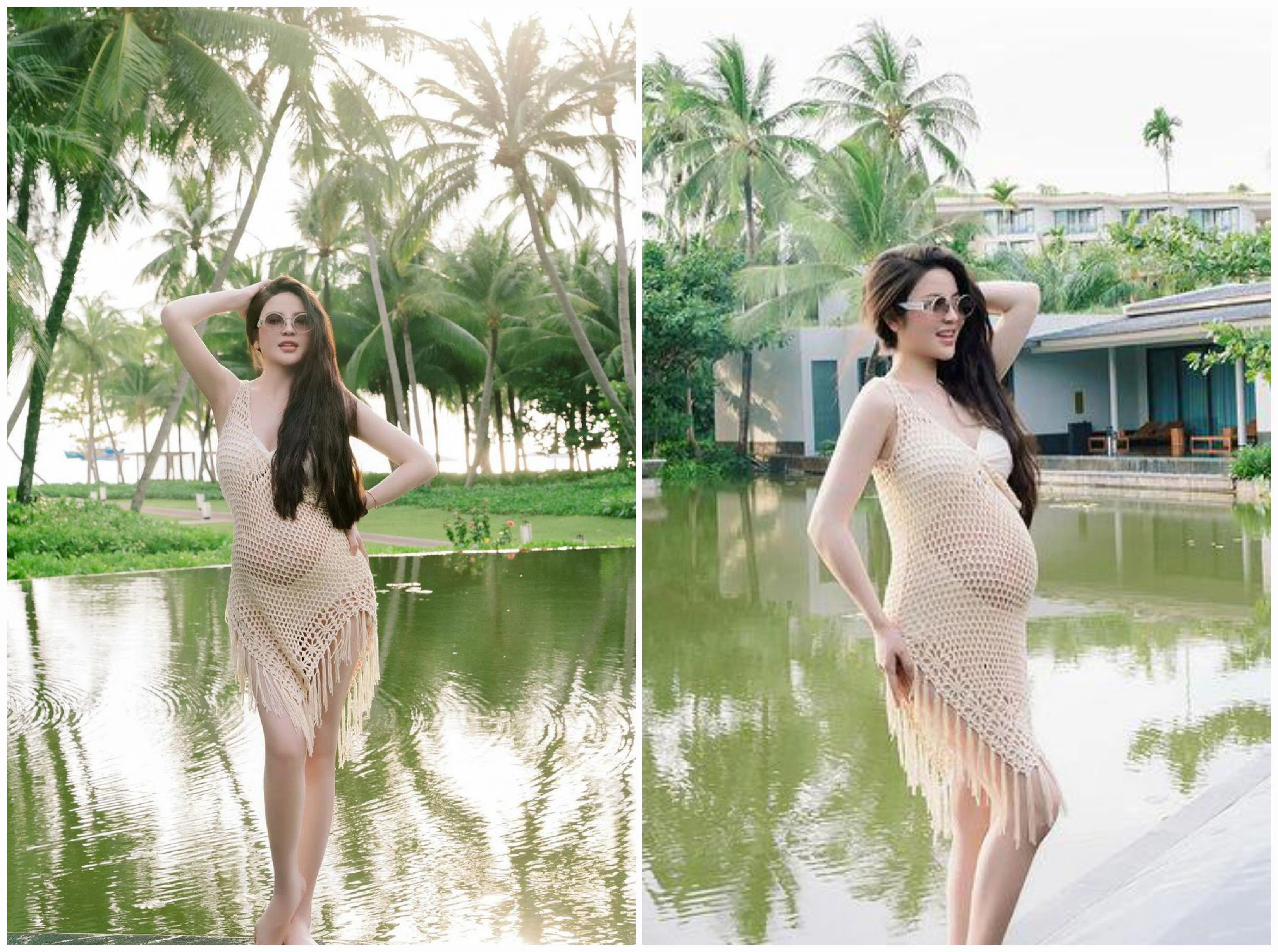 Bụng bầu "sắp vỡ chum", Chu Thanh Huyền vẫn tự tin khoe đồ bơi