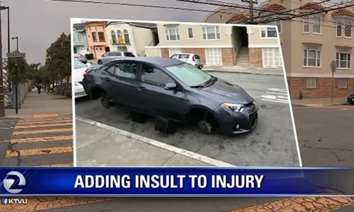 Xe Toyota Corolla bị trộm mất 4 bánh, vẫn nhận vé phạt