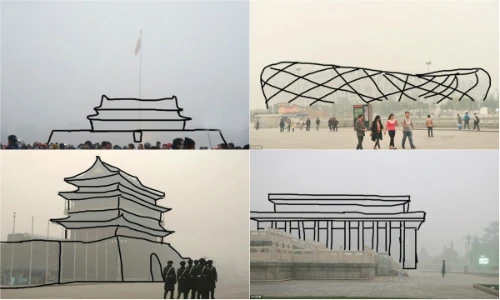 Giới trẻ Trung Quốc vẽ lại địa danh bị khói che phủ