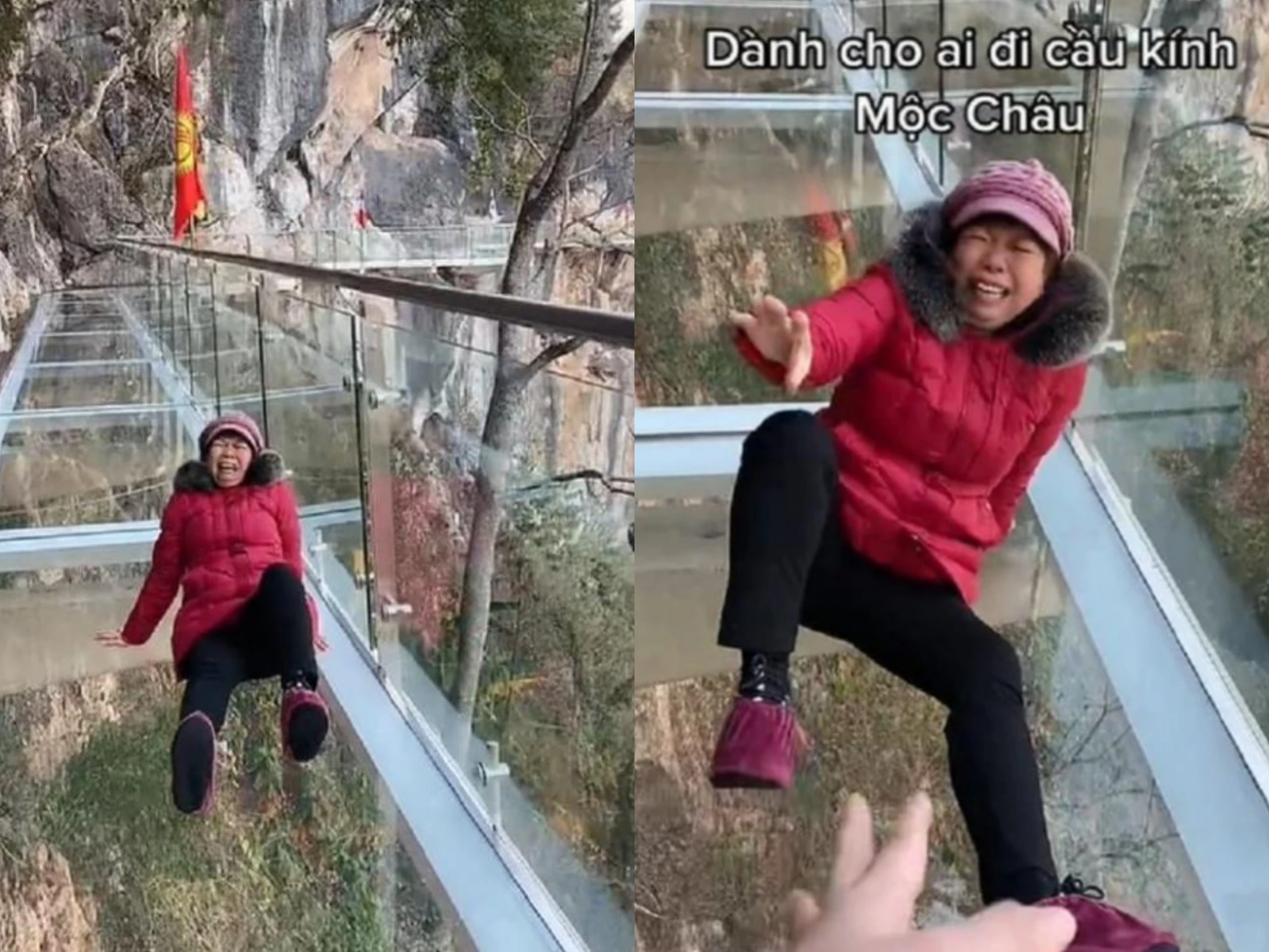 Đi cầu kính dài nhất thế giới, bà cô khiến netizen cười ngất