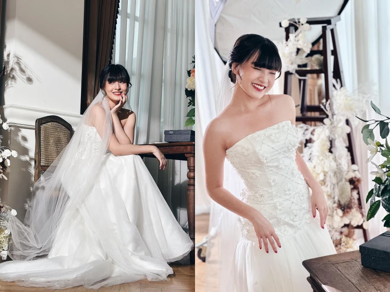 Hot girl IELTS 8.5 diện áo cưới, netizen tò mò về "nhà trai"