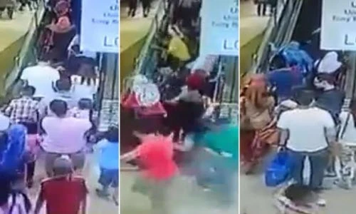 Khách hàng ngã như Domino vì thang cuốn đổi chiều