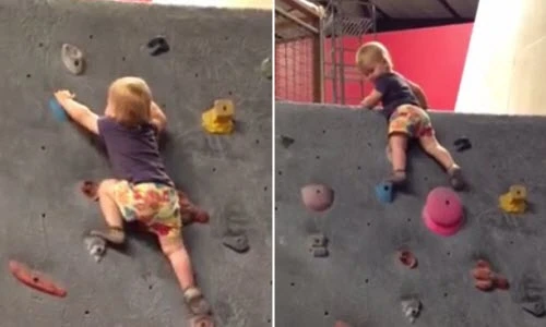 Bé gái kỳ lạ chưa biết đi đã biết leo tường 