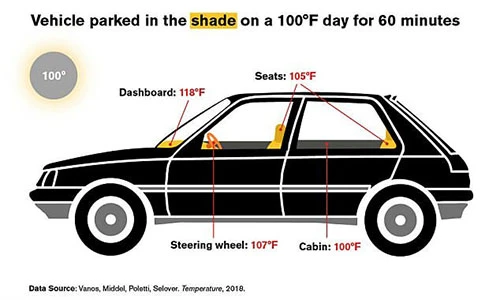 Xe ôtô để ngoài trời nắng nóng có thể gây chết người