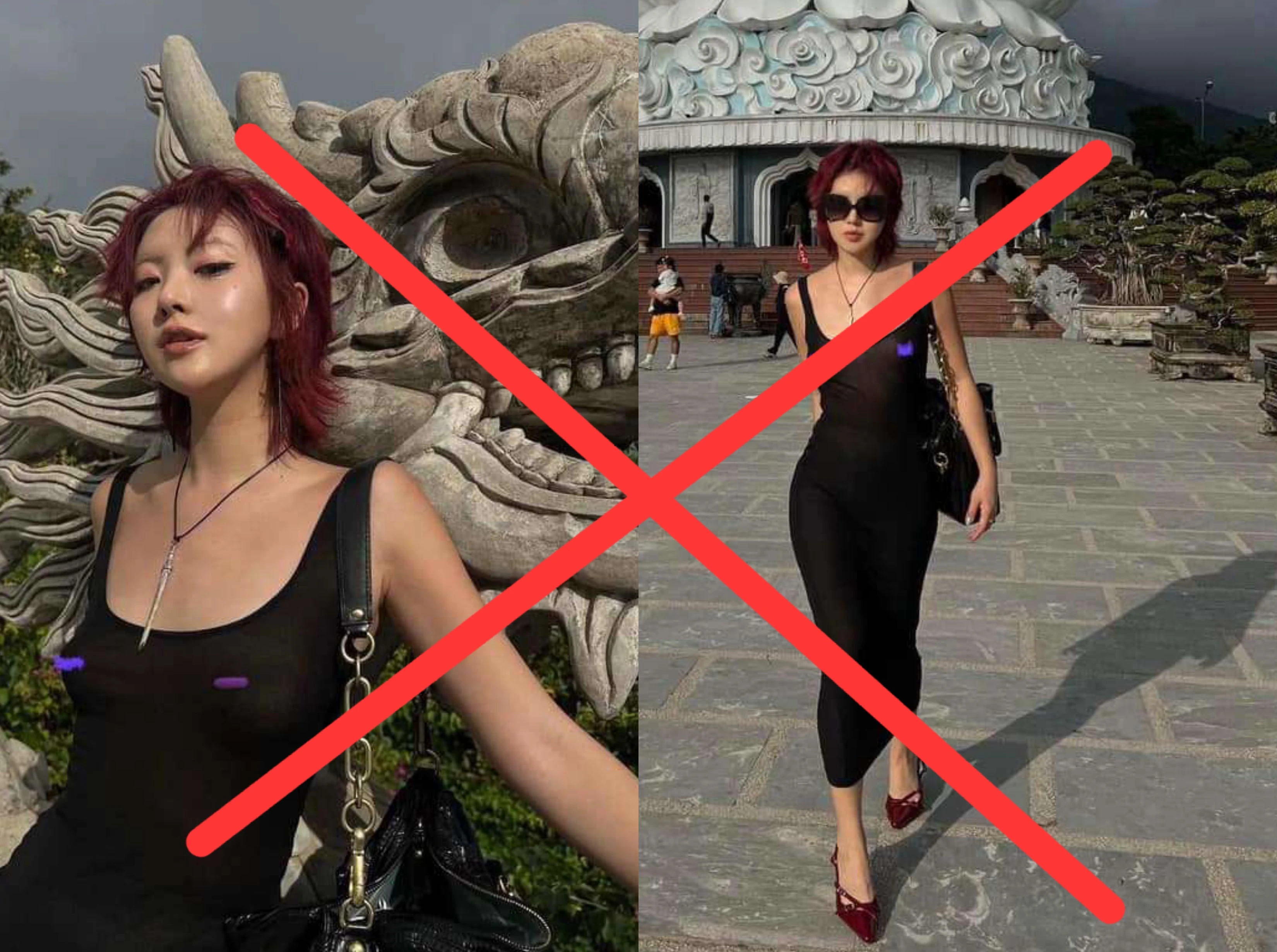 Đến chùa Linh Ứng, gái xinh Hàn Quốc mặc xuyên thấu gây phẫn nộ