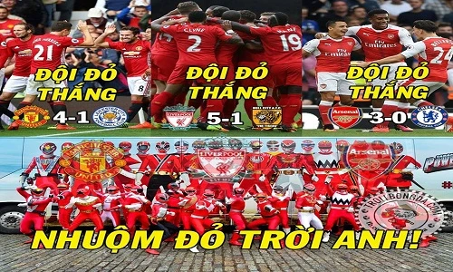 Ảnh chế bóng đá: Liverpool, MU, Arsenal nhuộm đỏ trời Anh