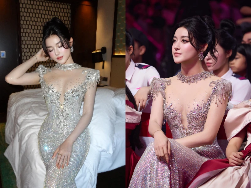 Á hậu Huyền My thích thú với đầm khoe vòng 1 lấp ló
