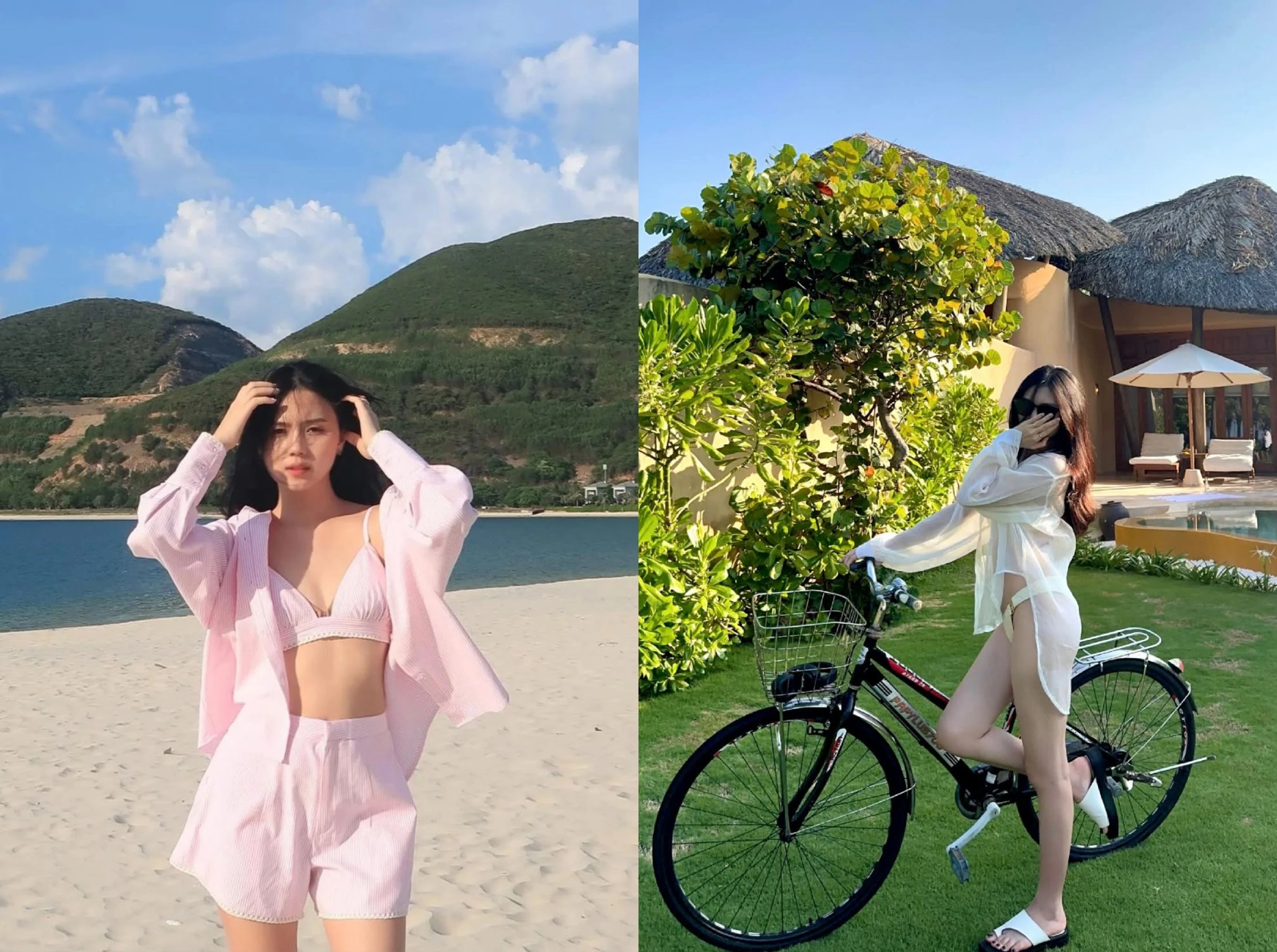 Vợ trung vệ Thành Chung gợi cảm "hết nấc" khi đi biển