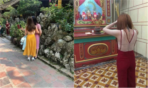 Thiếu nữ gây sốc vì khoe nguyên tấm lưng trần khi đi lễ đầu năm