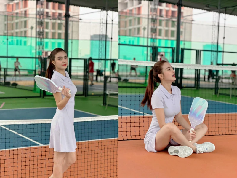 Em gái Lê Công Vinh diện kín bưng chơi pickleball vẫn được khen