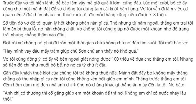 Bỏ vợ vì không chịu cho em chồng vay 500 triệu trả nợ Bo vo vi khong chiu cho em chong vay 500 trieu tra no