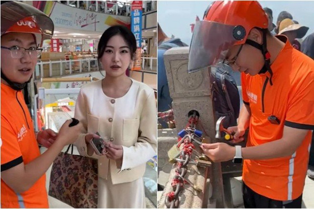 Cô gái phá "ổ khóa tình yêu" để đoạn tuyệt với bạn trai cũ Co gai pha