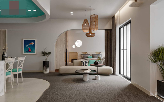 Căn hộ 55m2 ở Bình Dương màu xanh mát mẻ, đẹp mê mẩn - Hình 3 Can ho 55m2 o Binh Duong mau xanh mat me, dep me man-Hinh-3